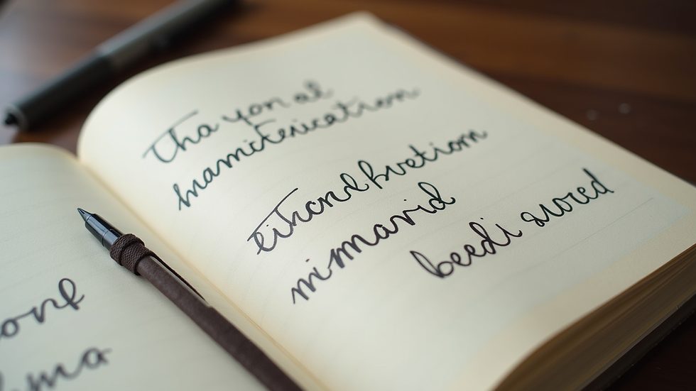 Close-up view of a journal with handwritten manifestation goals