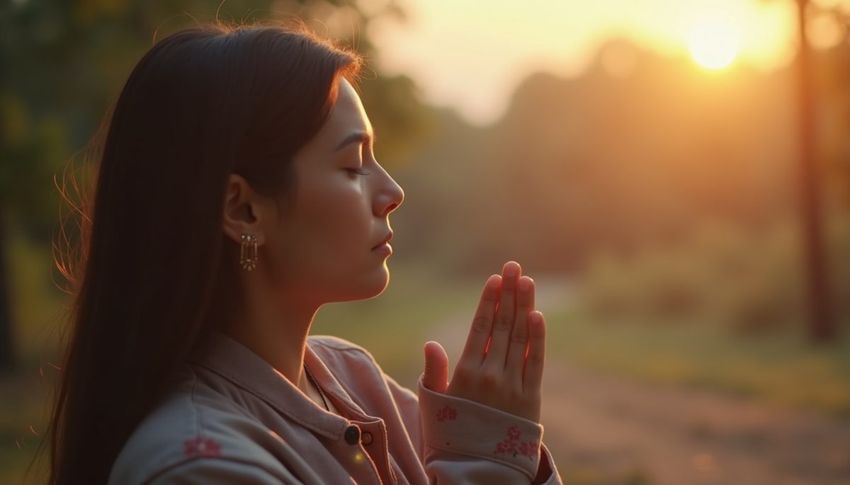 Close-up view of a person meditating with eyes closed