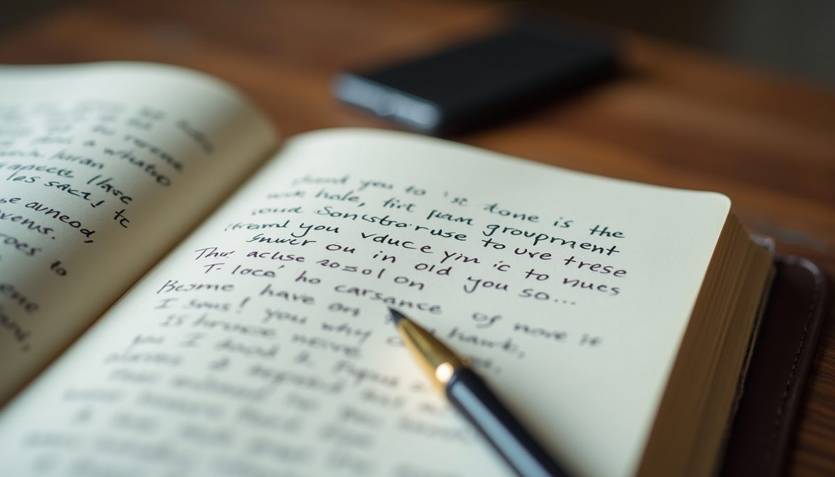 Close-up view of a journal with handwritten manifestation statements