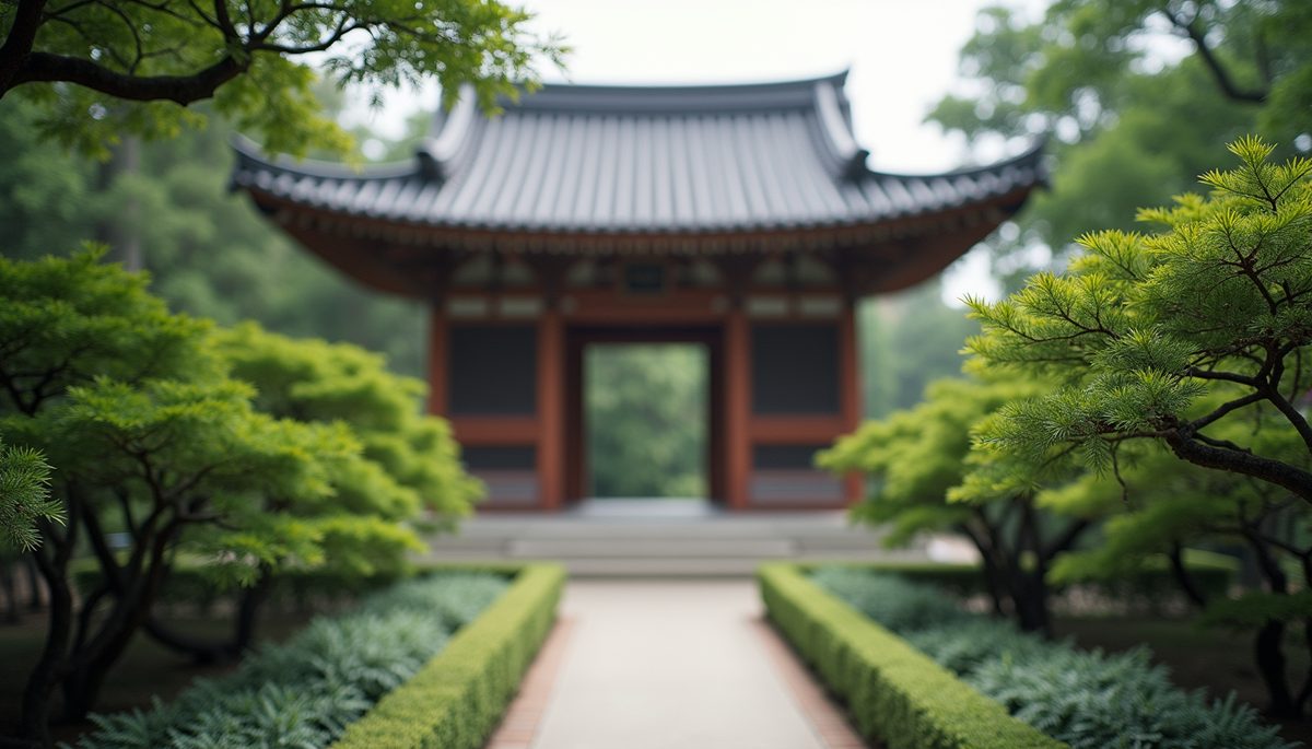 Close-up view of architecture of a peaceful temple
