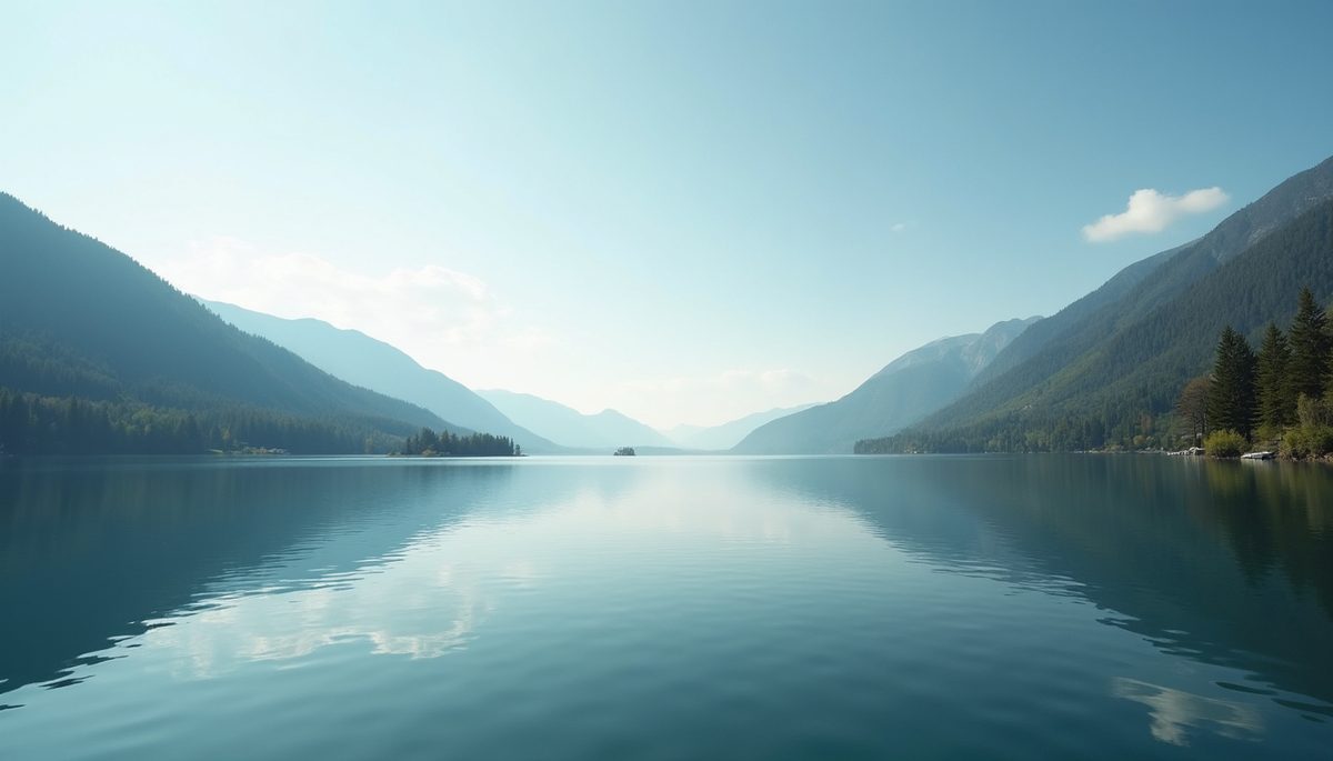 High angle view of a peaceful lake reflecting the sky