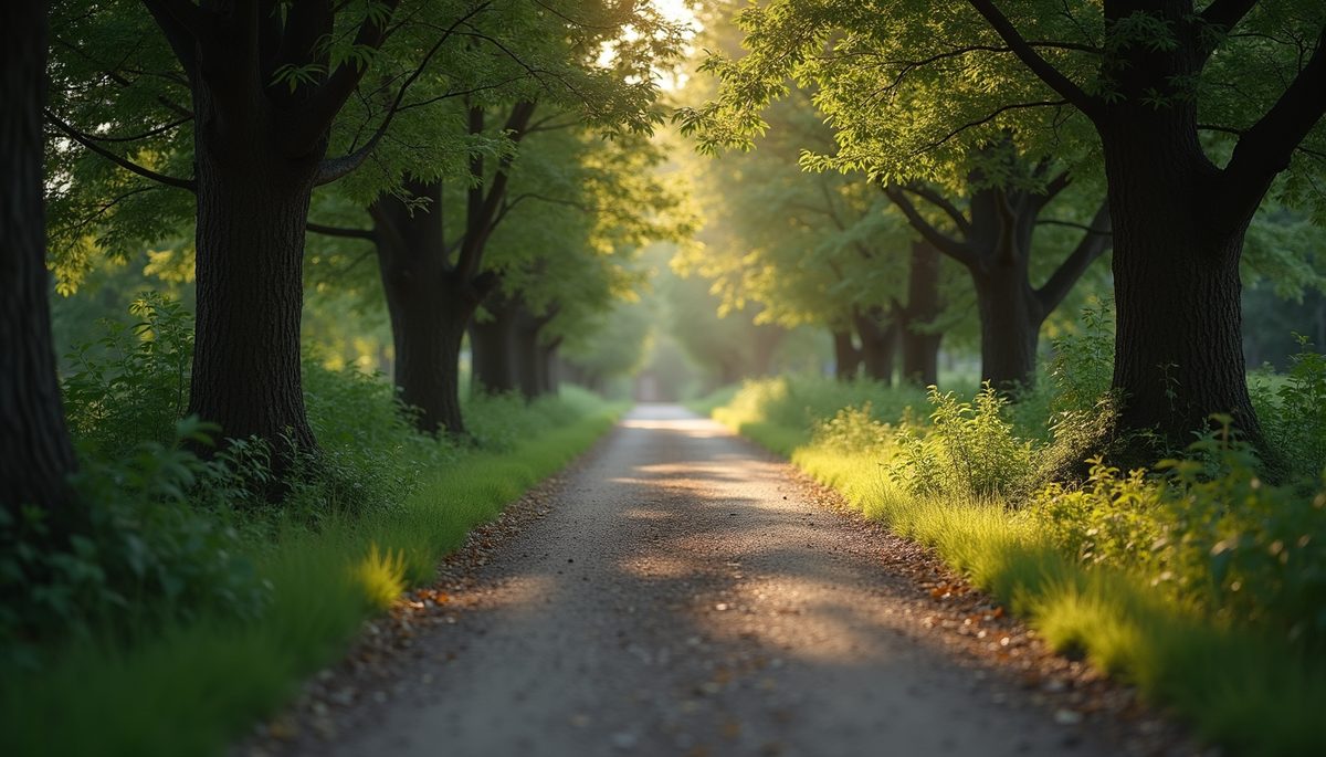 High angle view of a pathway surrounded by trees
