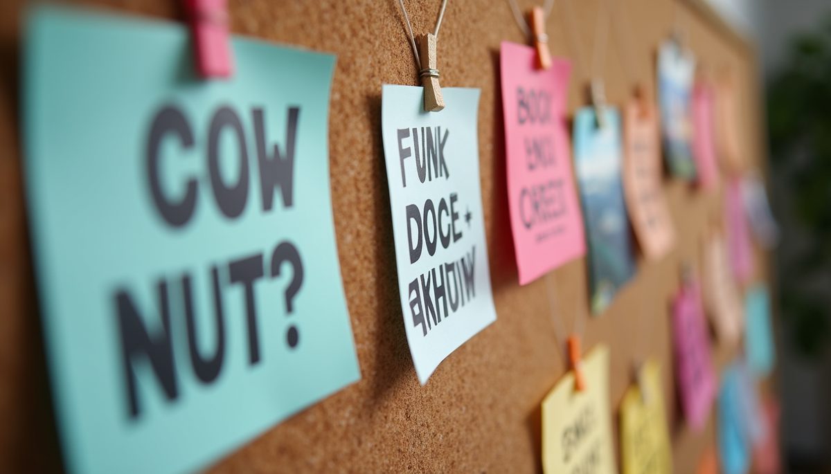 Close-up view of a colorful vision board with pictures and motivational quotes