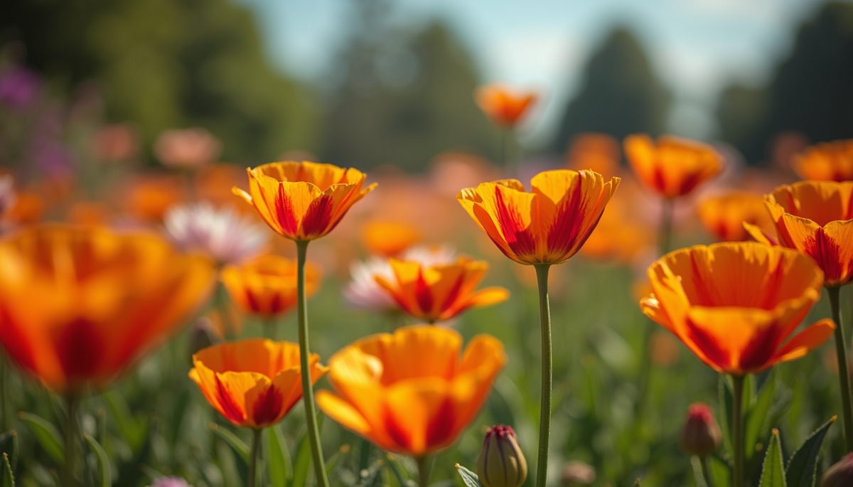 Eye-level view of a vibrant flower garden bursting with color