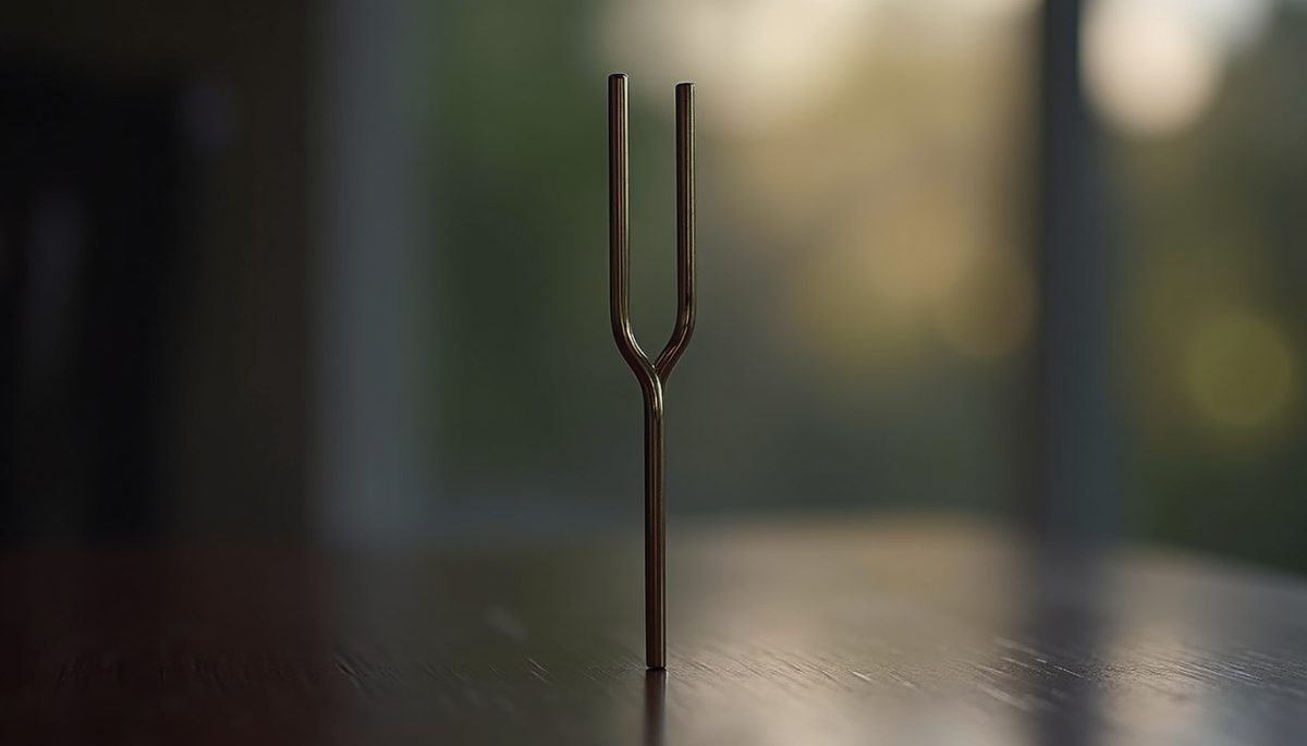 Close-up view of a vibrating tuning fork