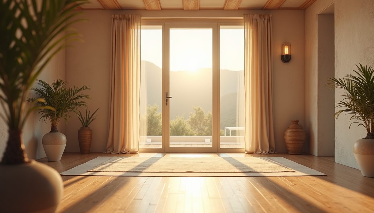 Close-up view of an inviting meditation space filled with natural light