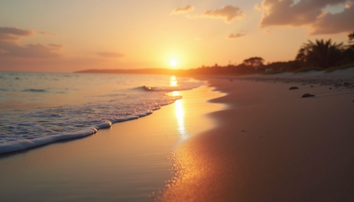 High angle view of a calm beach during sunrise
