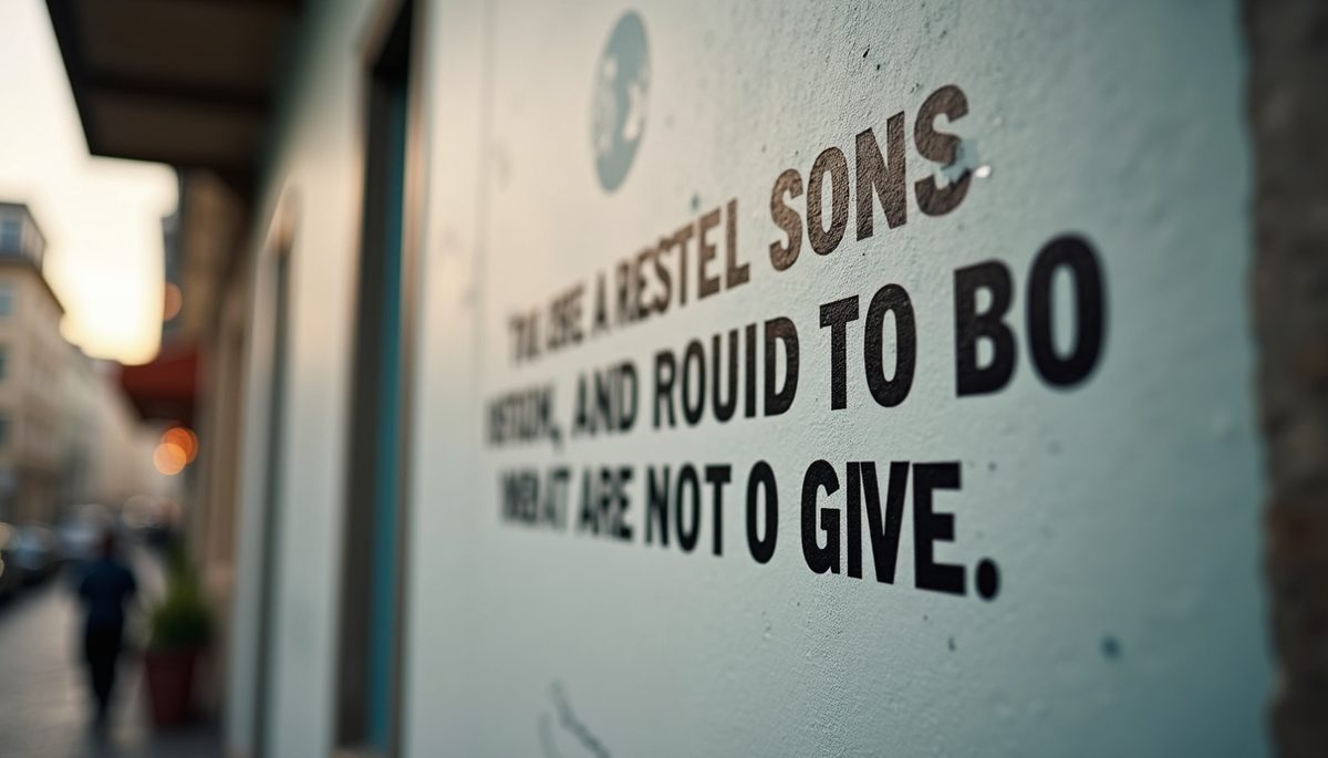 Close-up view of a motivational quote on a wall