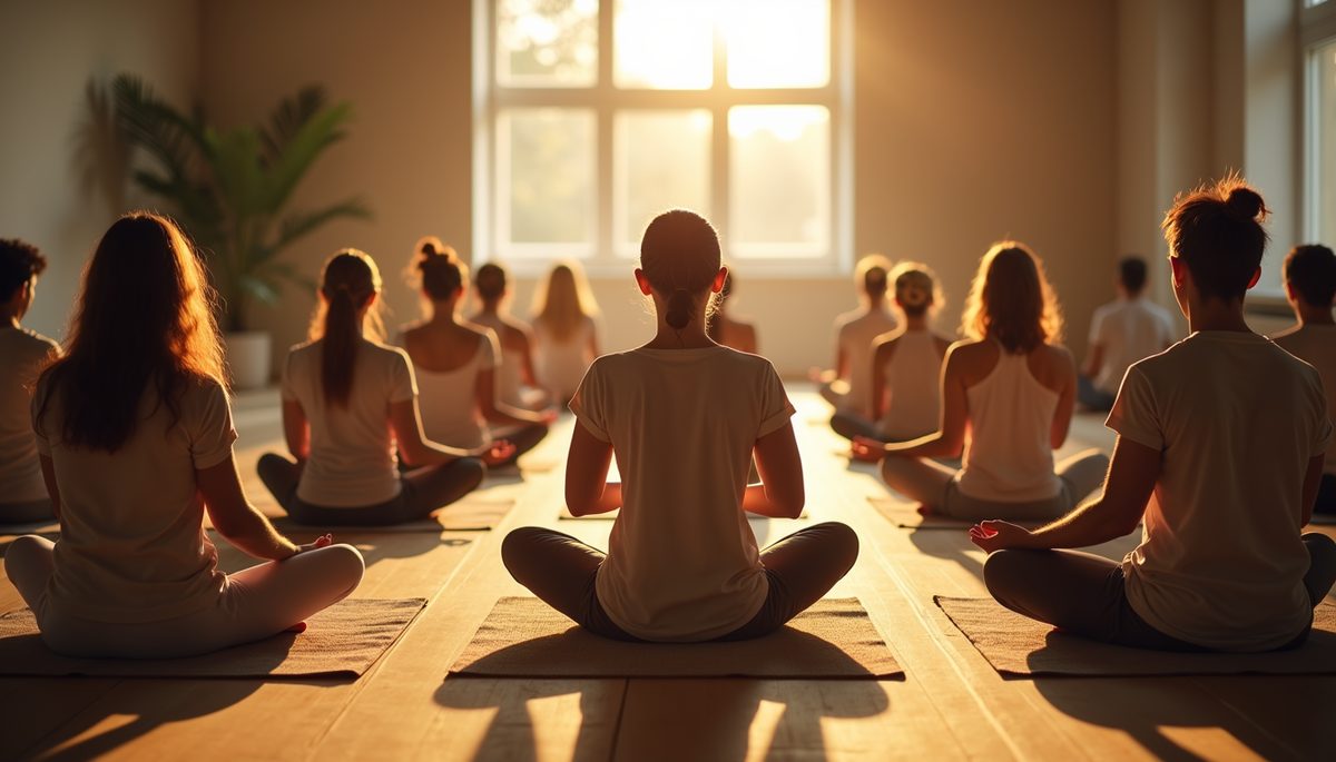 High angle view of people engaging in mindfulness activities