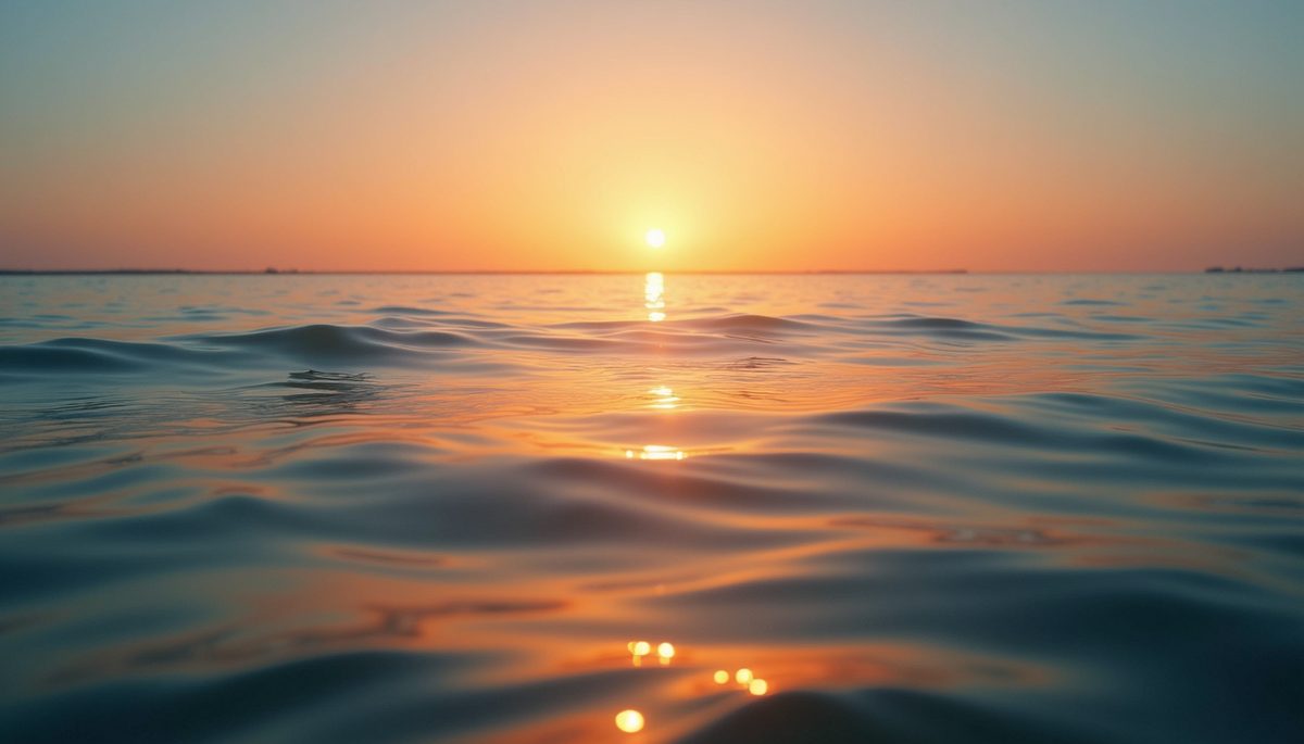 High angle view of a calm ocean at sunrise