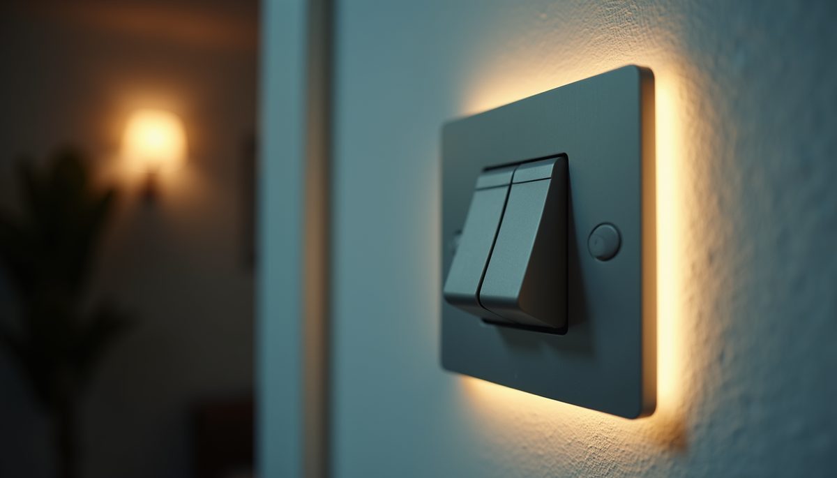 Close-up view of a light switch on a wall
