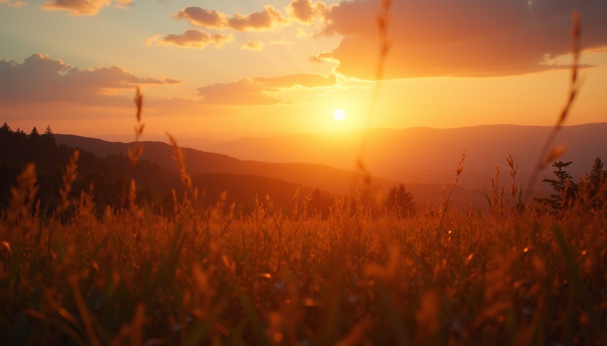 Wide angle view of a beautiful sunrise over a serene landscape