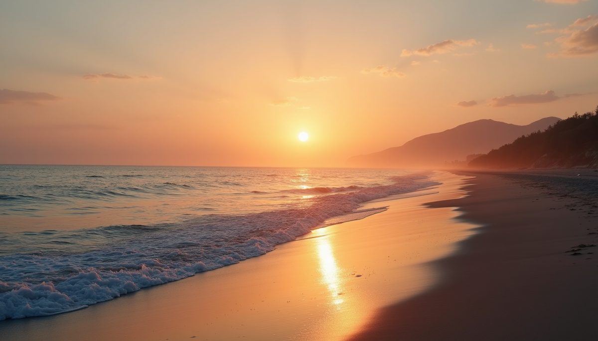 High angle view of a tranquil beach at sunrise