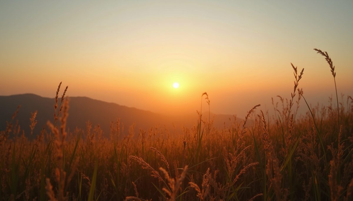 High angle view of a peaceful landscape during sunrise