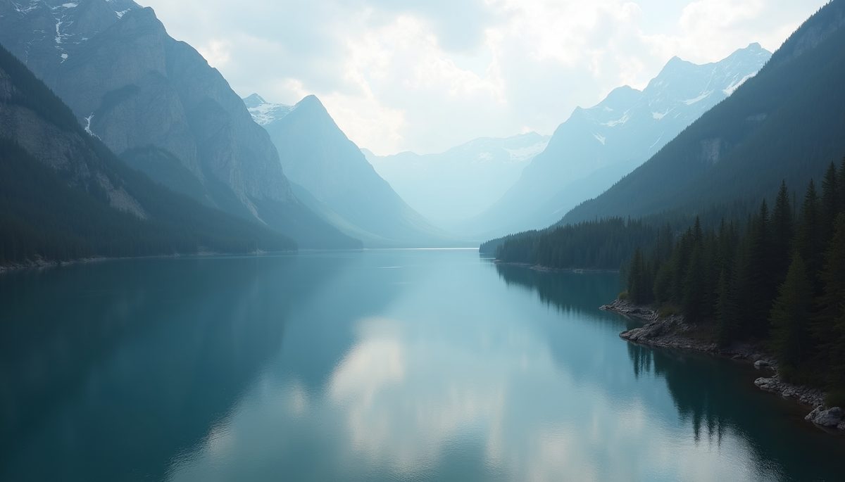High angle view of serene lake surrounded by mountains