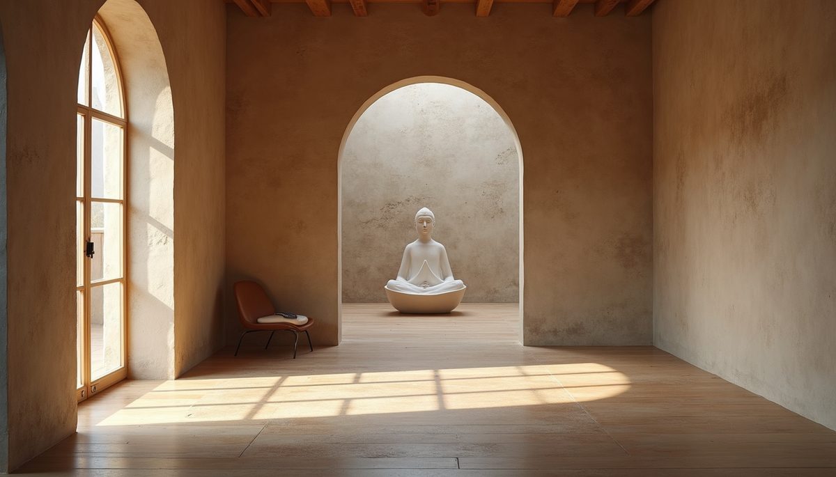 Eye-level view of a serene meditation space