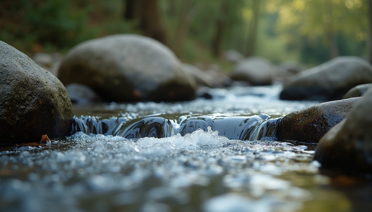 Close-up image of a gentle stream flowing through rocks
