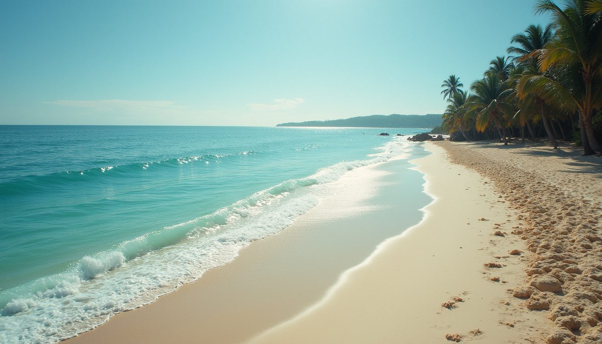 High angle view of a serene beach and calm waters, embodying overcoming challenges and finding peace
