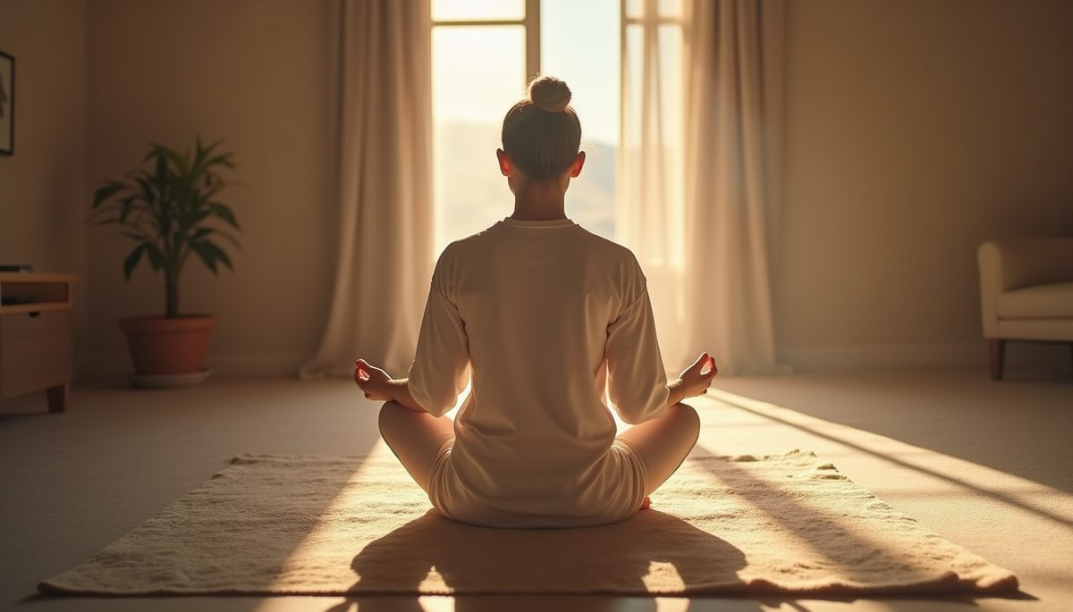 Eye-level view of a person meditating in a quiet room