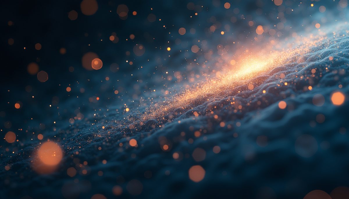 Eye-level view of cosmic particles in motion