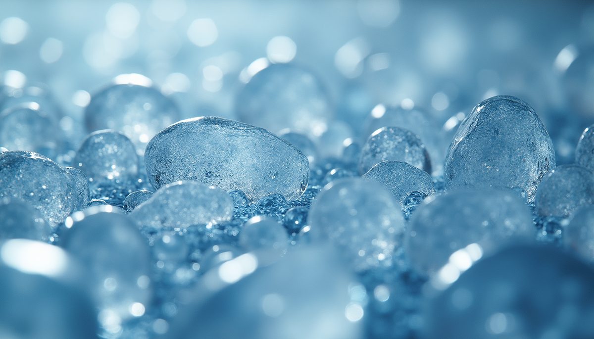 Close-up view of crystalline water structures influenced by intention