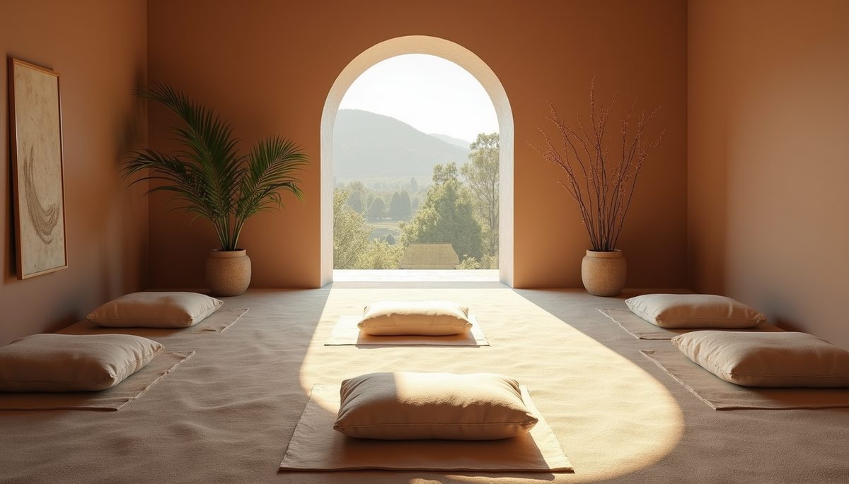 High angle view of a serene meditation space with a calming ambiance