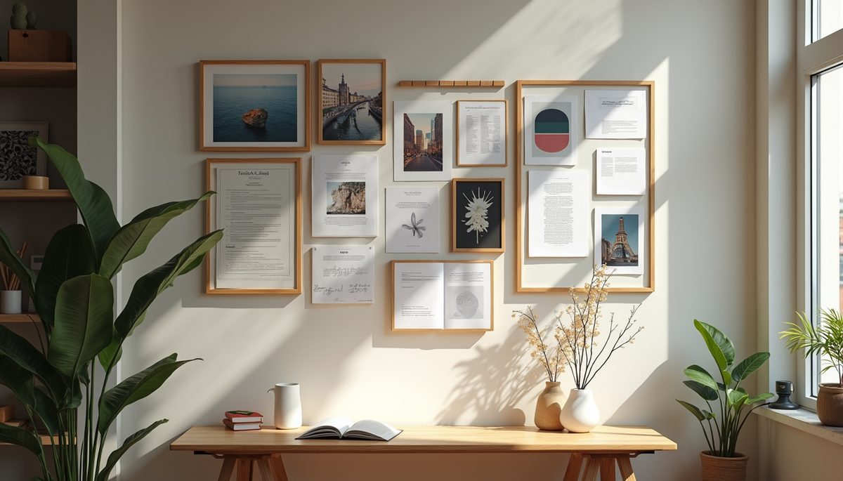 High angle view of a vision board composed of various inspirational images