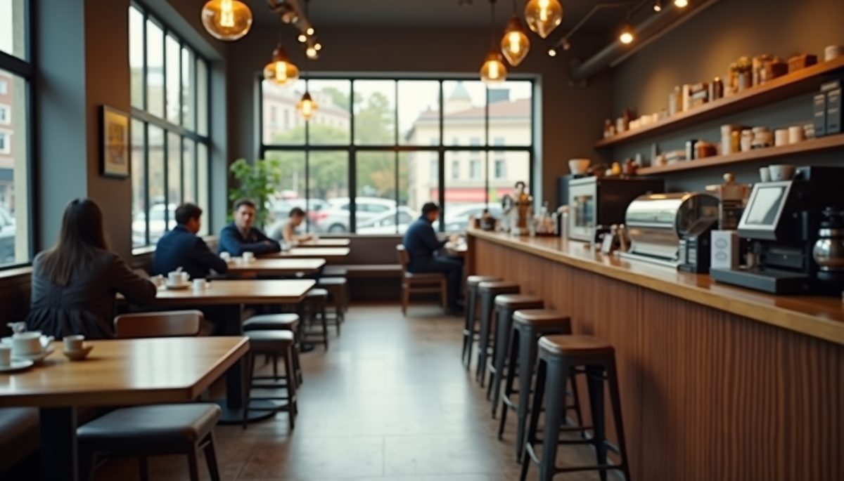 High angle view of a less populated coffee shop
