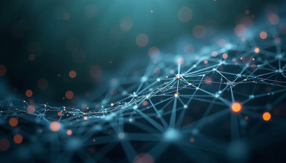 Close-up view of an interconnected web representing quantum entanglement