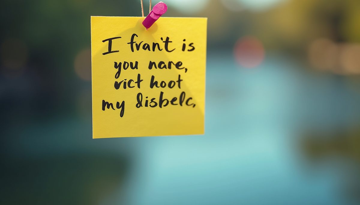 Close-up view of an inspirational quote on a sticky note