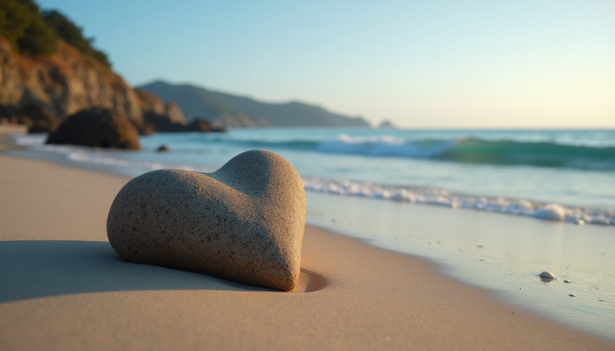 High angle view of a heart-shaped rock on the beach