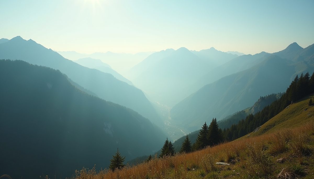 High angle view of a serene mountain landscape
