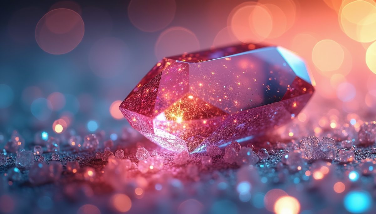 Close-up view of a vibrant crystal with sparkling facets