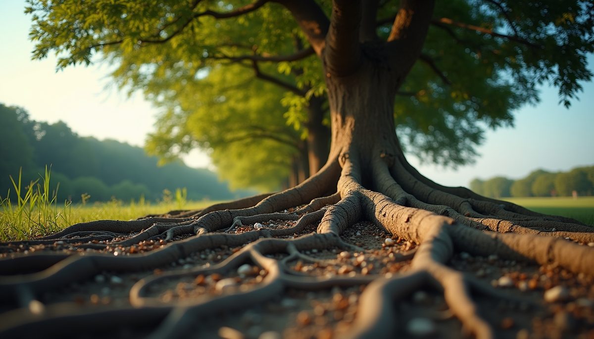 High angle view of a tree with deep roots