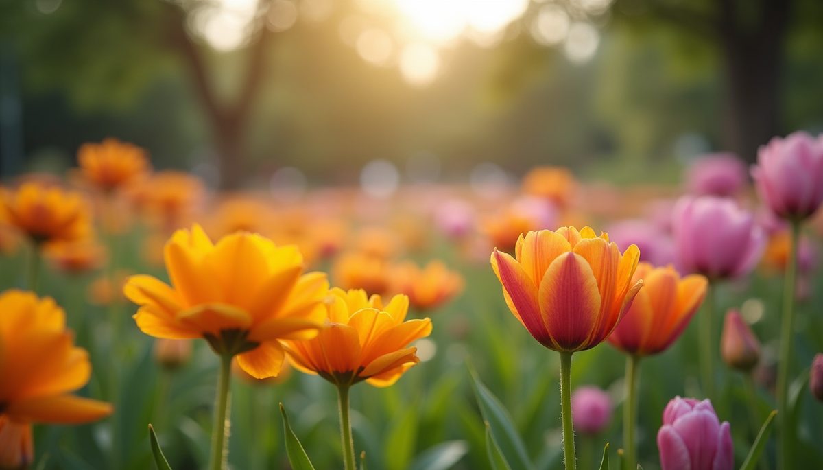 Eye-level view of a vibrant garden full of blooming flowers