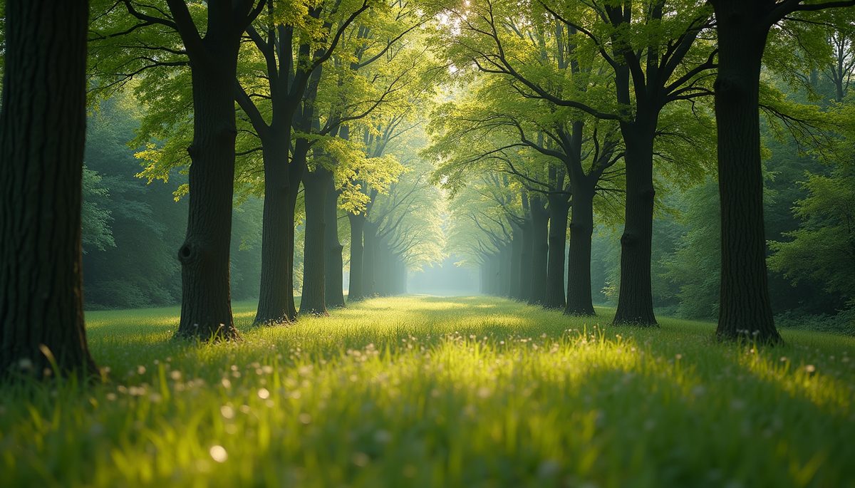 Eye-level view of a serene place with lush trees and tranquility