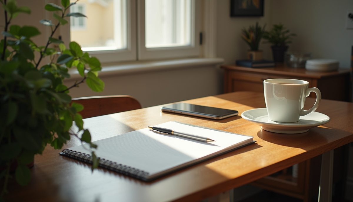High angle view of a peaceful workspace inspiring action and intention setting