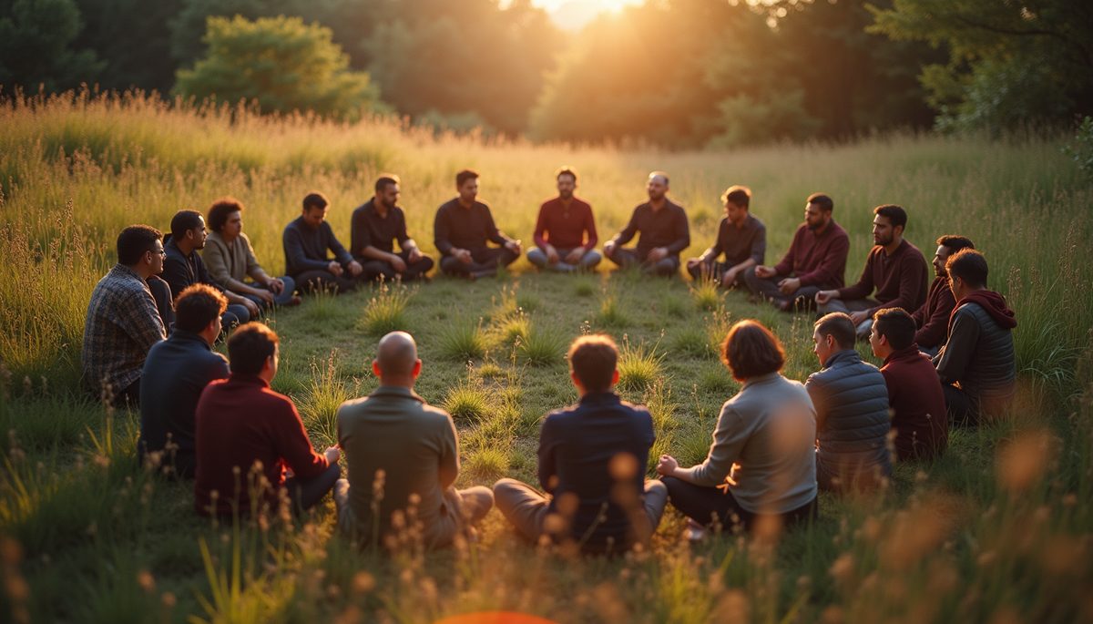 High angle view of a prayer circle in nature