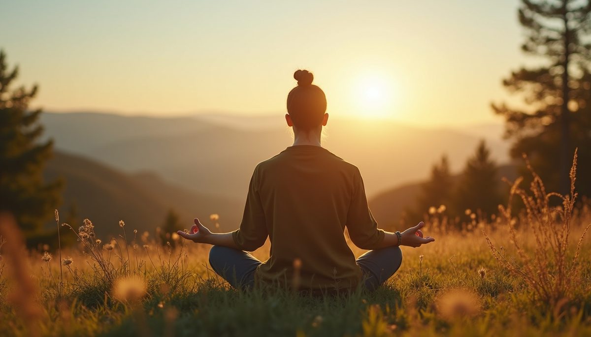 Eye-level view of a person meditating in nature