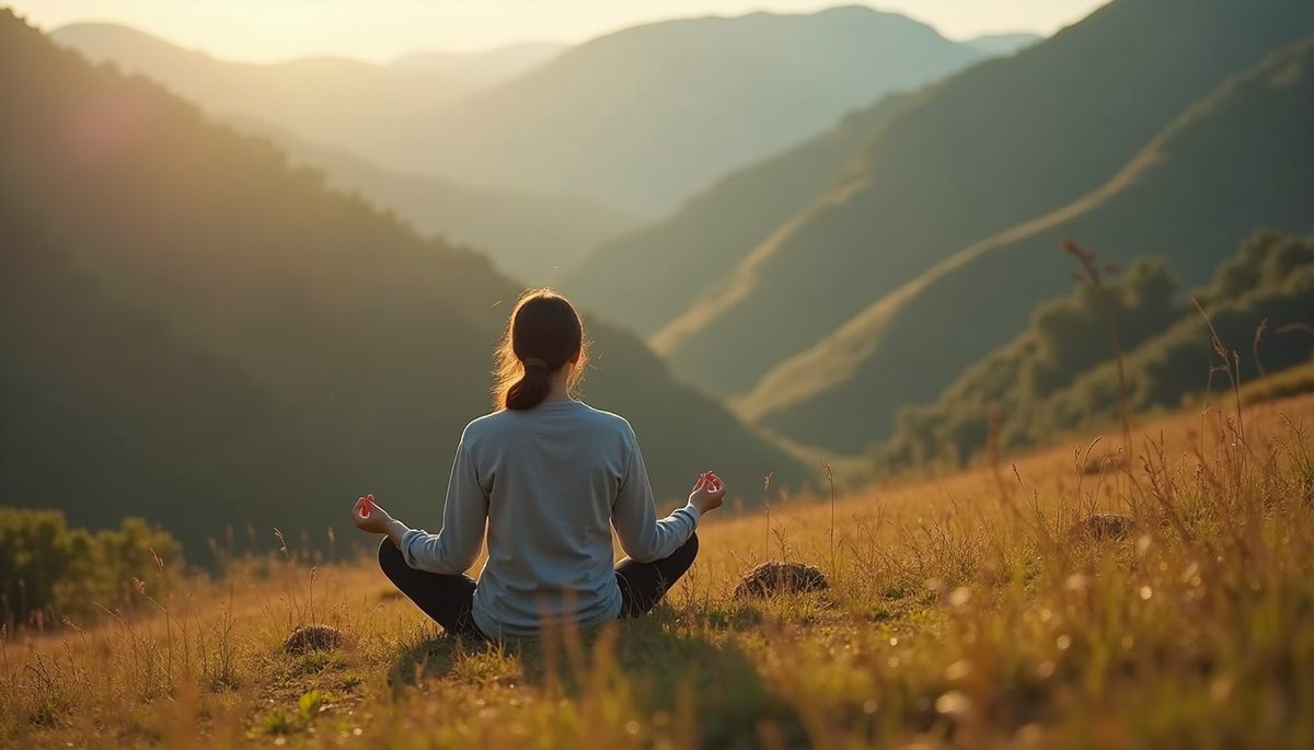High angle view of a person meditating in nature
