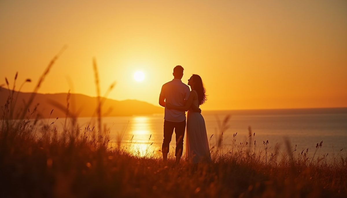Eye-level view of a couple enjoying a sunset