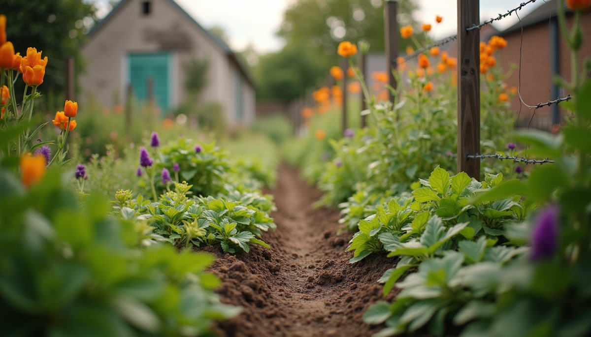 Eye-level view of a vibrant community garden