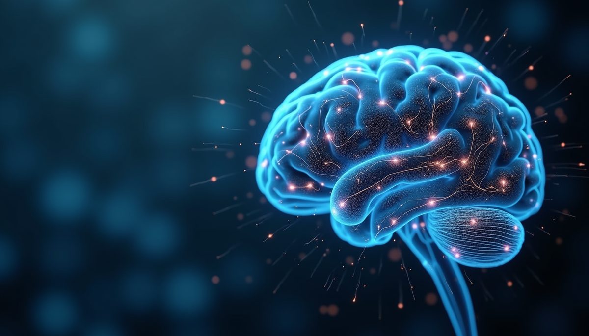 Close-up view of human brain with visible neural connections