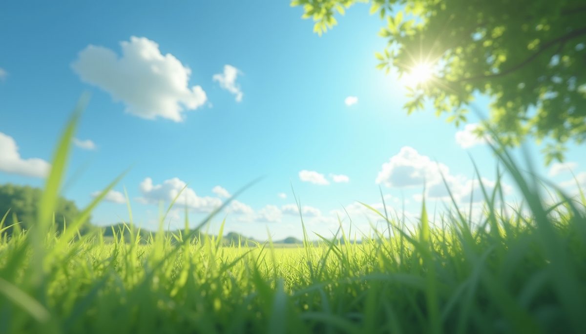 Eye-level view of a tranquil nature scene with a clear blue sky