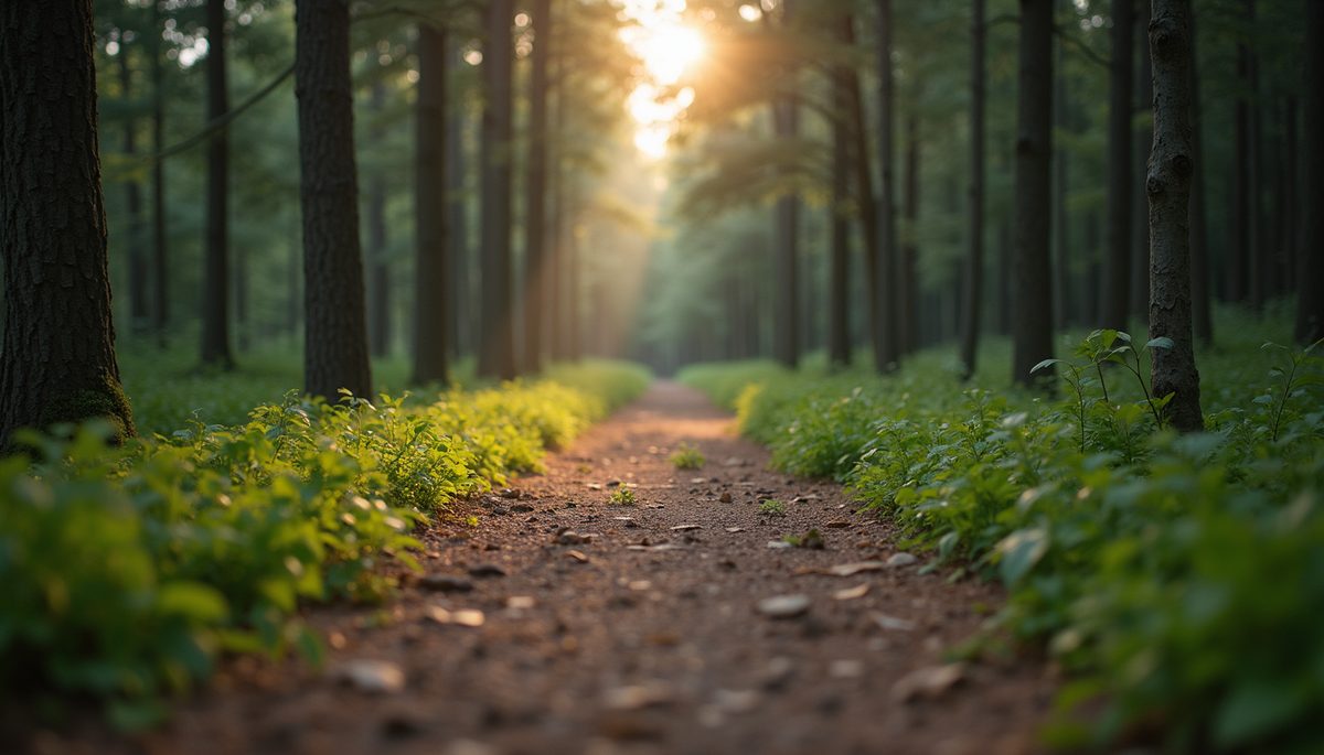 Eye-level view of a serene path in a forest
