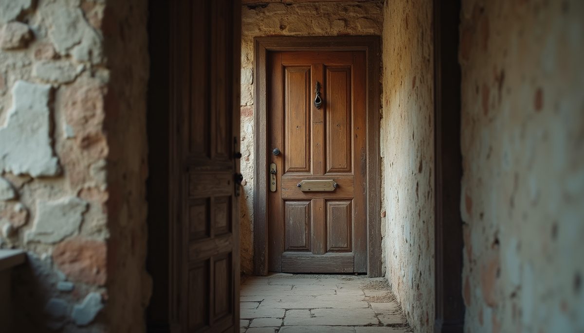 Close-up view of an old wooden door symbolizing new beginnings