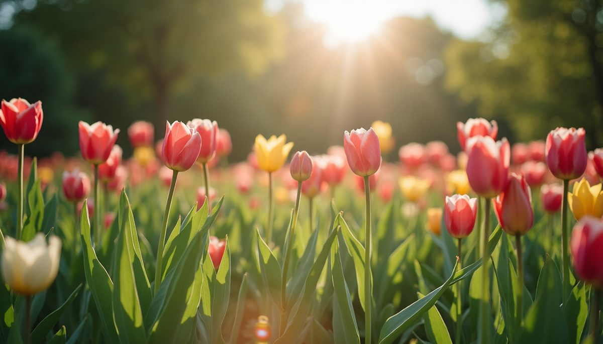 Wide angle view of a blooming garden