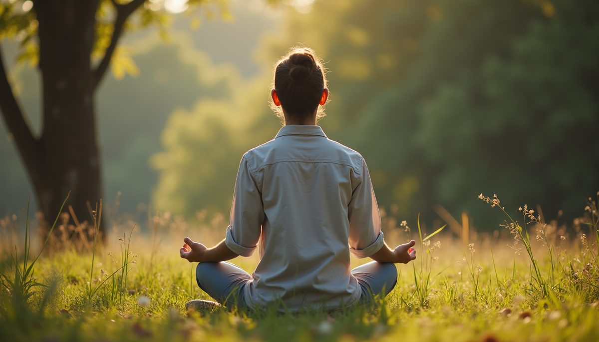 High angle view of a person meditating outdoors
