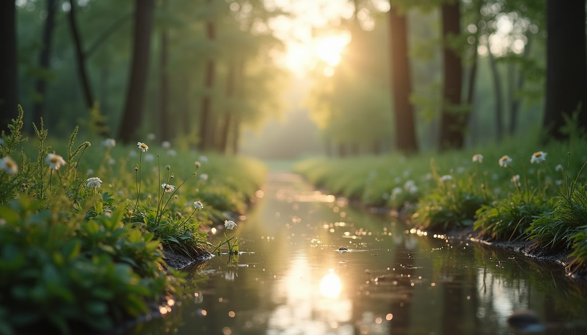 Eye-level view of peaceful nature scene reflecting inner calm
