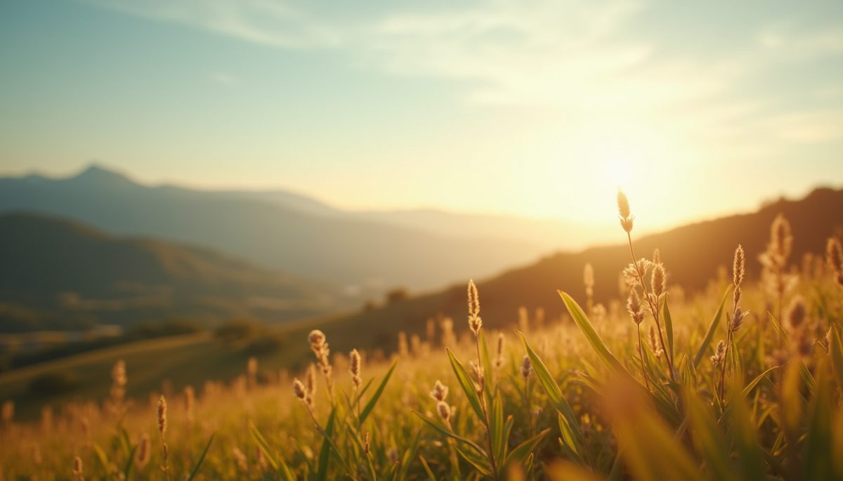Wide angle view of a serene landscape symbolizing abundance and positivity
